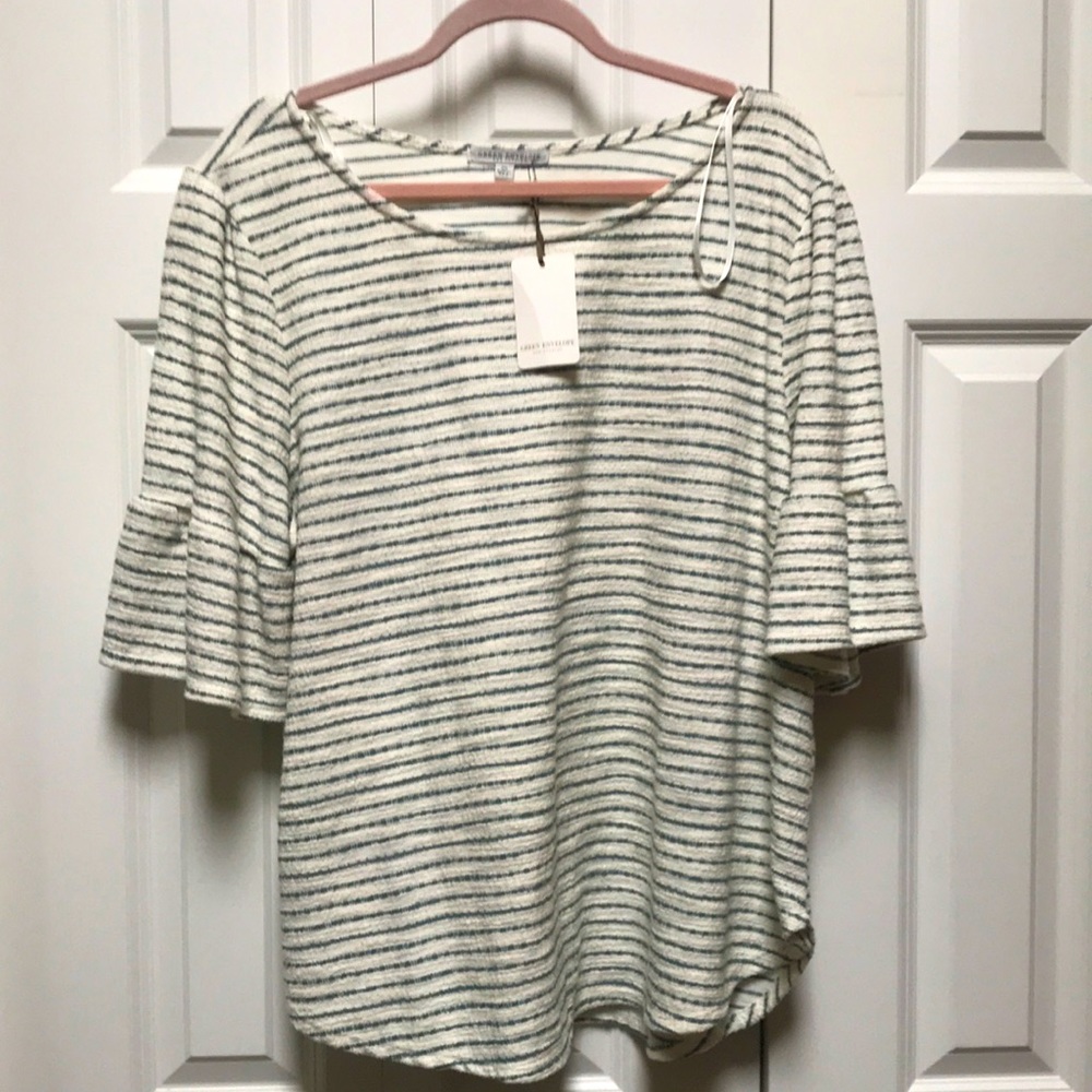 Green Envelope Los Angeles Plus Sz 2x green & white Striped Blouse NWT